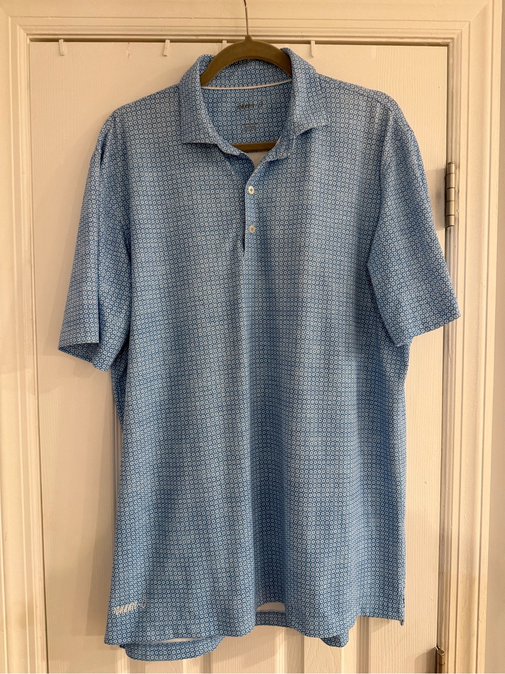johnnie-O Men’s Performance Golf Polo Blue Geometric Print Size Large